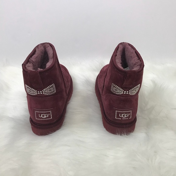 UGG Australia Classic Mini Crystal Bow In Maroon - Picture 4 of 8